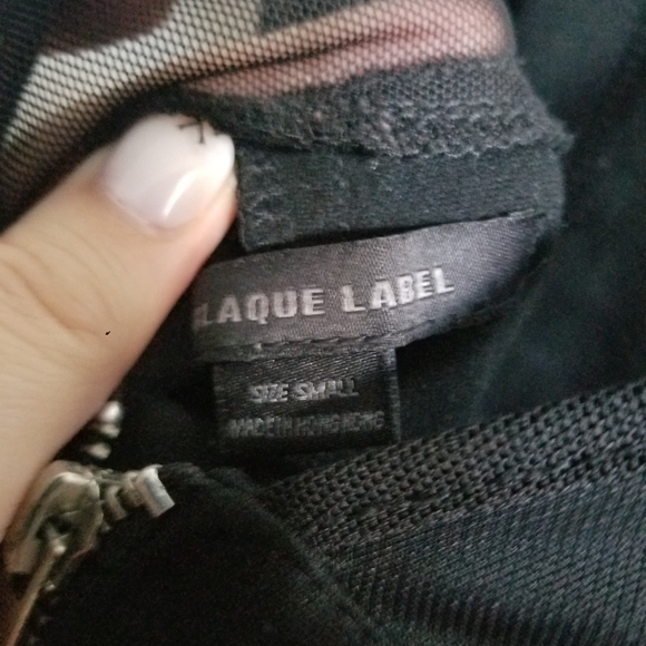 Blaque Label genuine leather dress black mesh cut out sz S - Picture 6 of 7